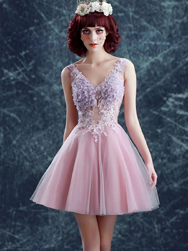 Massive Deals Cute and Sexy Homecoming Dress Hand-Made Flower Short Prom Dress Party Dress JK370