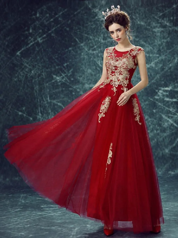 Members Only Beautiful Prom Dresses A-line Ankle-length Gold Appliques Prom Dress/Evening Dress JKS151
