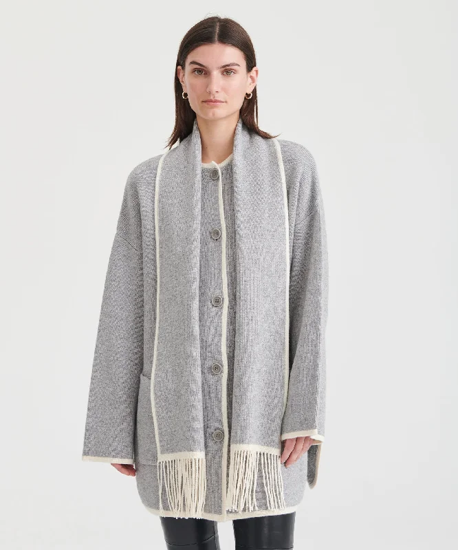Stock Clearance sleek trench coatCashmino Contrast Stitch Sweater Jacket with Removable Scarf