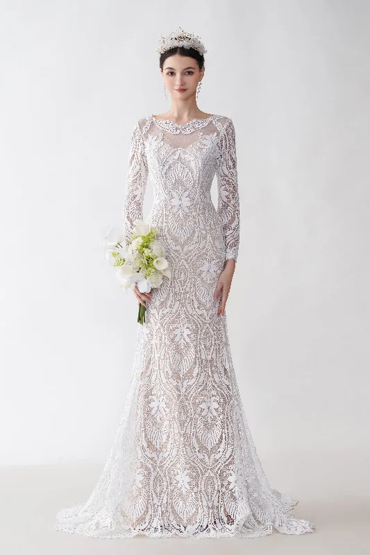 Must-Have Deals Beautiful Lace Long-Sleeve Mermaid Wedding Dress GJS2427