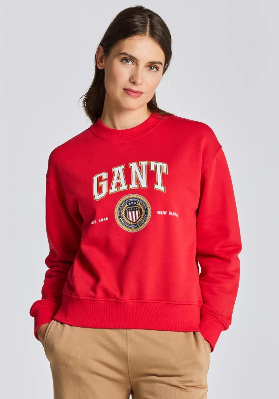 Sneak Peek Sale fashion casual hoodieGant Crest Shield Crew Neck Sweatshirt, Bright Red