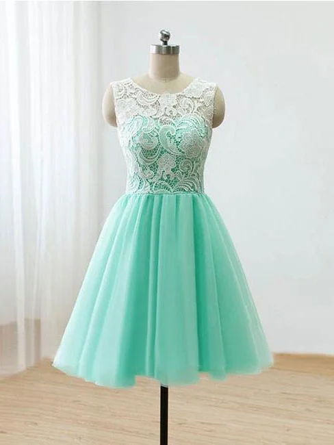 Final Markdown Beautiful Homecoming Dress Scoop Sage Lace Tulle Short Prom Dress Party Dress JK386