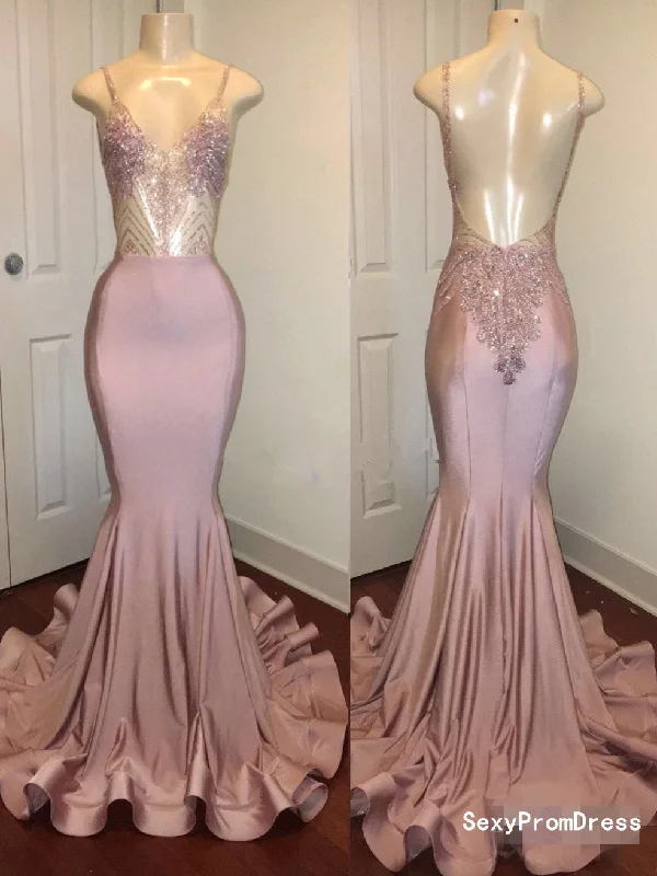 Special Price Open Back Prom Dresses Spaghetti Straps Long Prom Dress Mermaid Evening Dress JKL1157