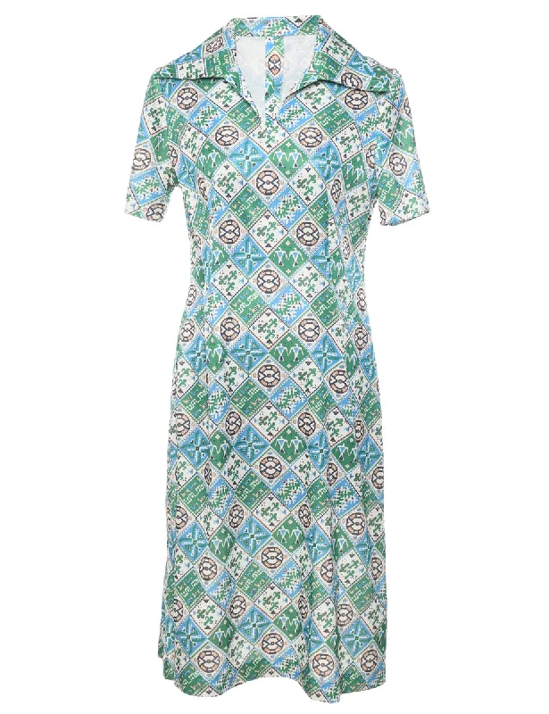 Clearance Sale outdoor adventure coat1970s Midi Length Ethnic Print Dress - M