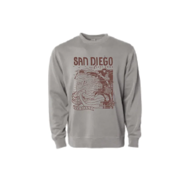 Overstock sleek workout sweatshirtSunDiego WOMEN'S MAP FLEECE - CEMENT/BROWN