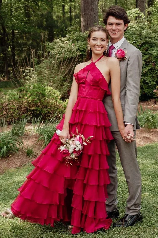 Steals and Deals comfy dresscomfy dressHalter Sleeveless A-Line Tiered Ruffled Party Prom Dress Steals and Deals comfy dresscomfy dressHalter Sleeveless A-Line Tiered Ruffled Party Prom Dress