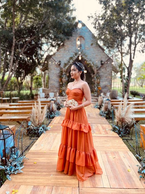 Big Discounts summer floral dresssummer floral dressStrapless Bridesmaid Dress, Long Ruffle Dress,A-line Prom Dress Y4984