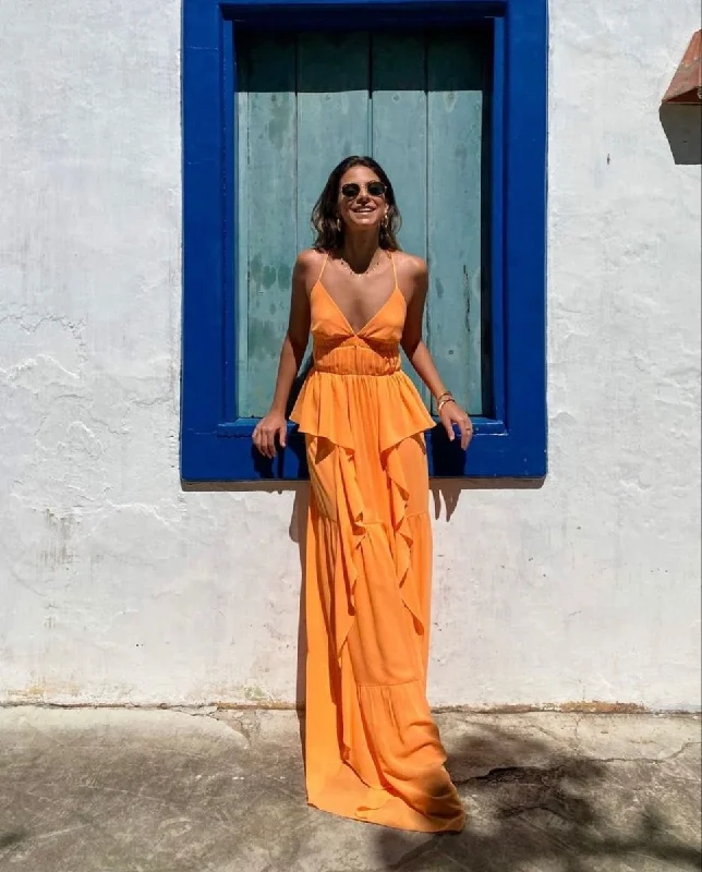 Reduced Prices knit dressknit dressA-line Orange Chiffon Prom Dress,Orange Wedding Guest Dress Y4611