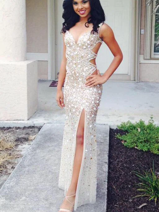 Exclusive Deal Sexy Luxury Prom Dresses Straps Rhinestone Long Prom Dress/Evening Dress JKL100