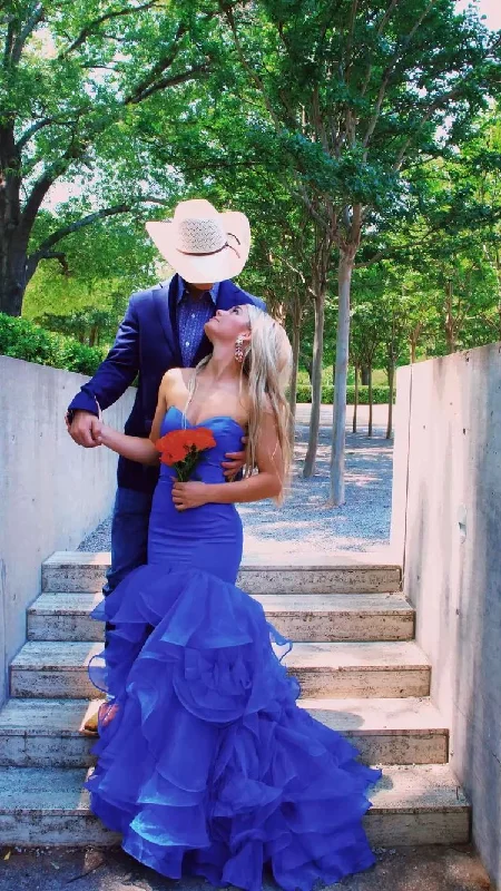 Year-End Clearance formal dressformal dressRoyal Blue Satin Tulle Bottom Long Prom Dress Mermaid Evening Dress Y349