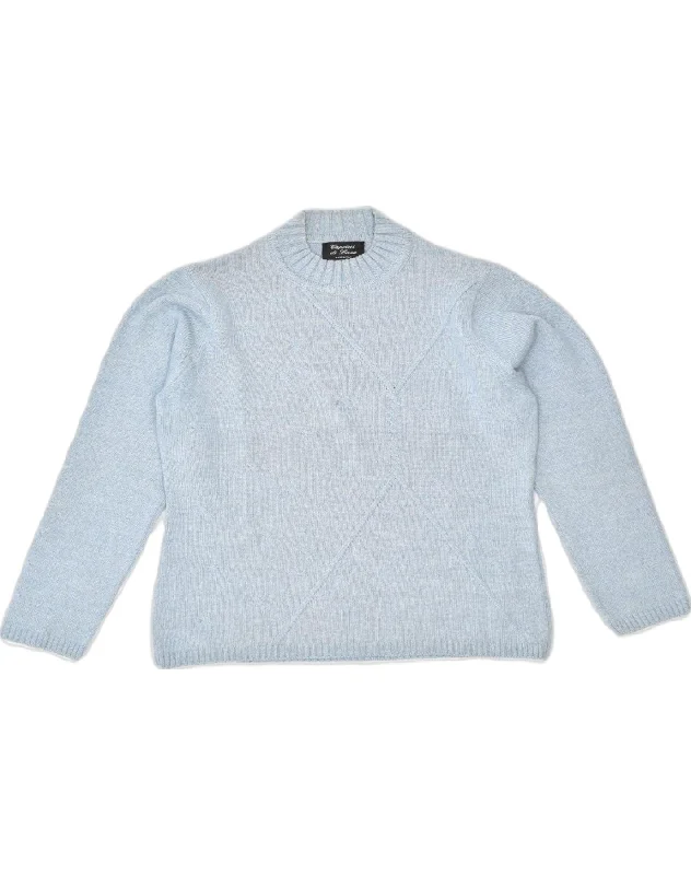 Epic Deals stylish pullover sweatshirtVINTAGE Womens Crew Neck Jumper Sweater UK 14 Medium Blue Merino Wool