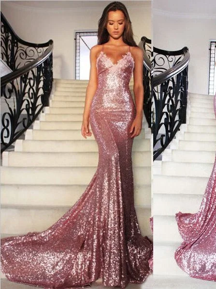 The Best Prices Sexy Prom Dresses Fuchsia Spaghetti Straps Trumpet/Mermaid Long Prom Dress/Evening Dress JKL157