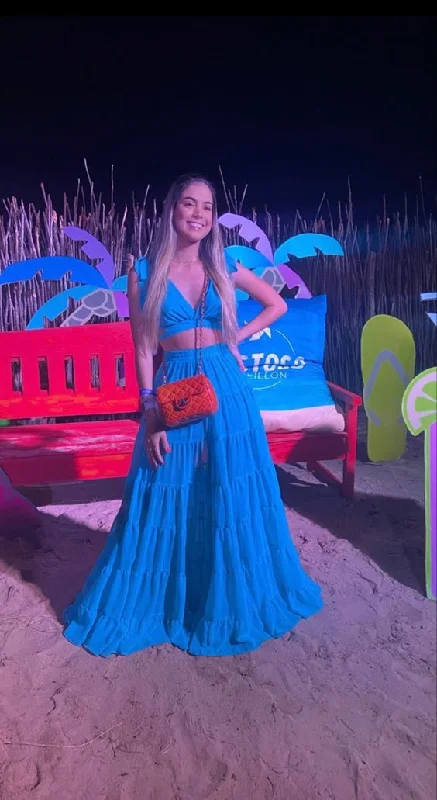 Super Bargain summer dresssummer dressCharming Two Piece Blue Evening Dress,Sexy Blue Beach Dress Y1327