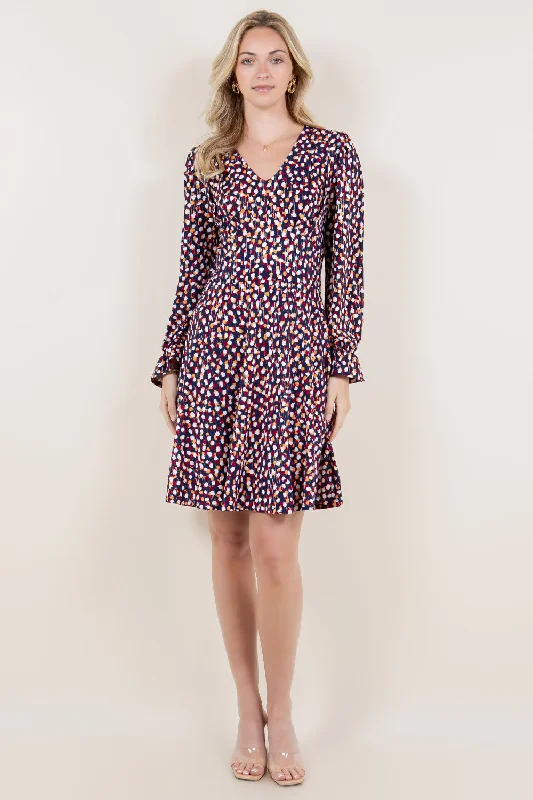 Great Bargains fitted dressfitted dressLS RUFFLE HEM V NECK PLEATED ALINE DRESS - D3497-A1281-1-FLMSCRP