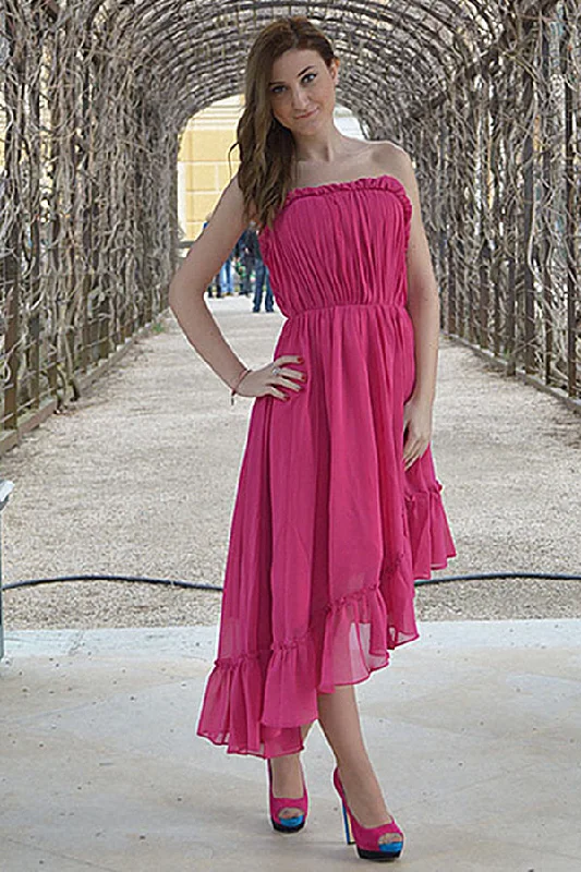 Instant Discount A-line Strapless High-low Length Chiffon Backless Prom Dress