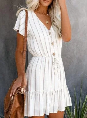 Online Only bodycon dressbodycon dressStriped short sleeve tie waist casual dress