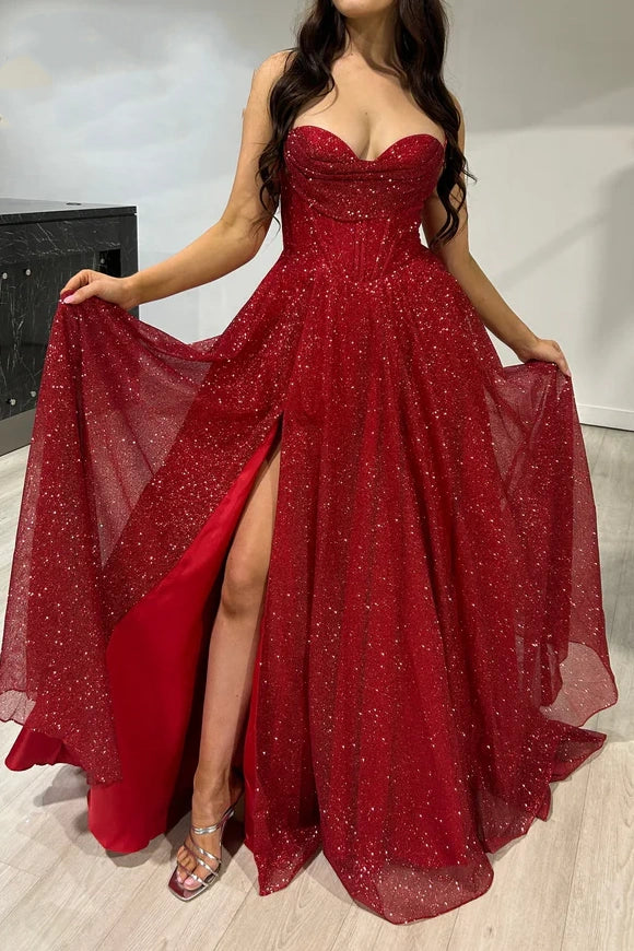 Deal Mania velvet dressvelvet dressSparkly Sweetheart Spaghetti Straps A-Line Long Party Prom Dress