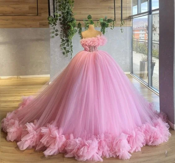 Mega Sale evening dressevening dresspink prom dresses, ruffle prom dresses, ball gown,puffy prom dresses, tulle evening dresses, new arrival evening dresses Y1492