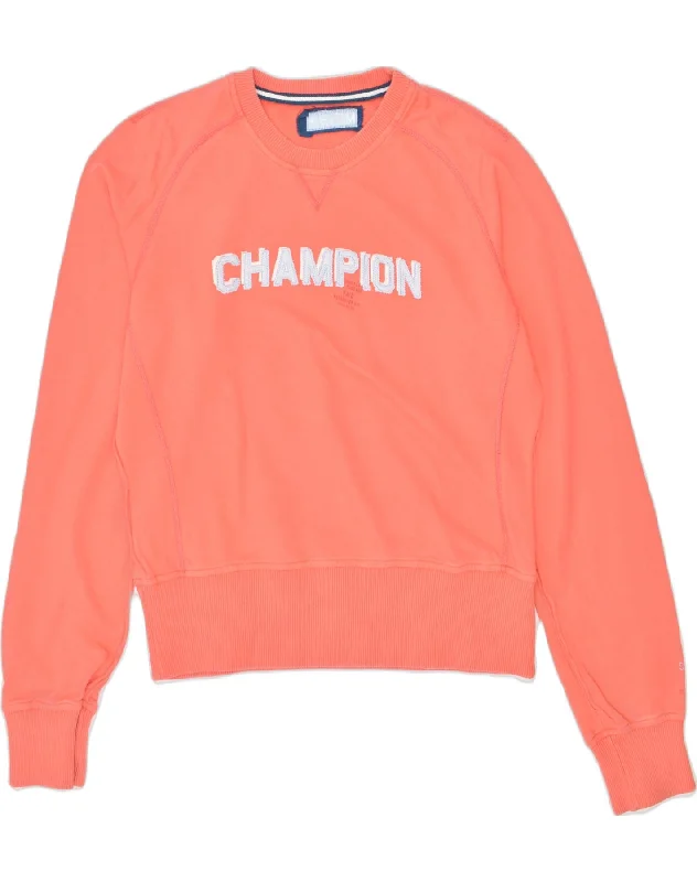 Anniversary Sale zip-up hoodie for gymCHAMPION Womens Graphic Sweatshirt Jumper UK 14 Medium Orange Cotton