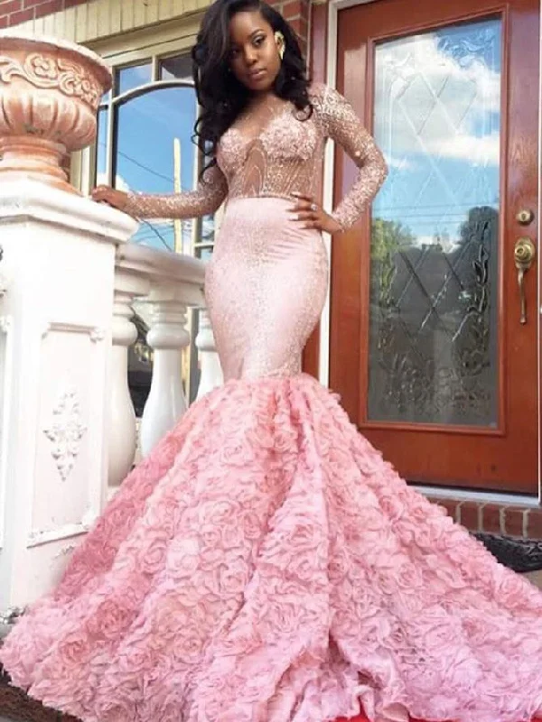 Special Offer Luxury Prom Dresses Pink Sexy Long Sleeve Prom Dress/Evening Dress JKS105