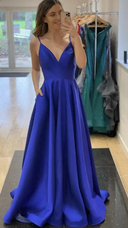 Lowest Price ruffle dressruffle dressA-line V Neck Royal Blue Satin Evening Dress Graduation Dress Y433 Lowest Price ruffle dressruffle dressA-line V Neck Royal Blue Satin Evening Dress Graduation Dress Y433