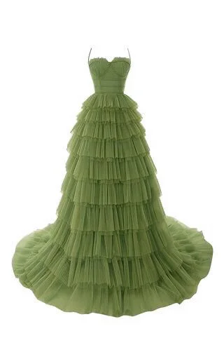 Act Now office dressoffice dressElegant Spaghetti Straps Tulle Prom Dress,Olive Green Evening Gown Y1244