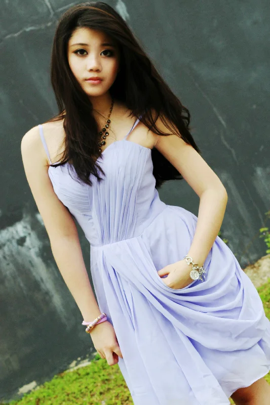 Don't Wait A-line V-neck Spaghetti Strap Knee Length Chiffon Pleated Prom Dress