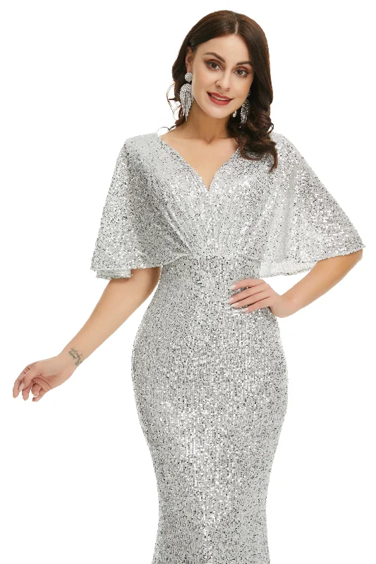 Special Discount Short Sleeve V Neck Prom Dress floor Length Gowns Formal Dresses GJS715