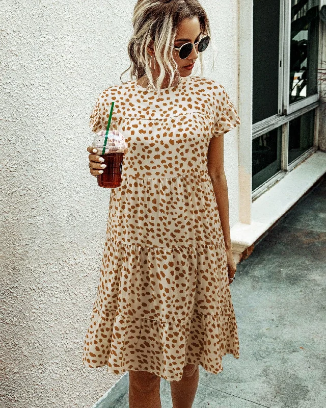Bargain Blast stylish dressstylish dressLeopard print round neck short sleeve loose dress