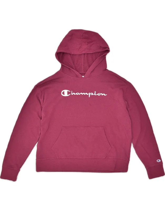 Bargain Bin stylish hoodieCHAMPION Womens Oversized Graphic Hoodie Jumper UK 14 Medium Burgundy