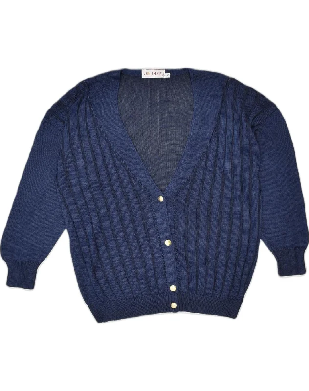 Hurry In stylish hoodieVINTAGE Womens Cardigan Sweater EU 44 Large Navy Blue Acrylic