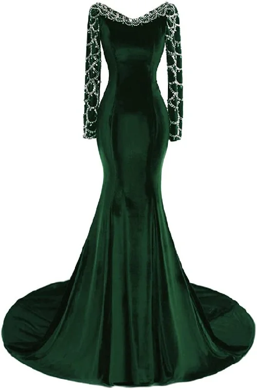 Price Rollback trendy bodycon dresstrendy bodycon dressWomen's Long Sleeves Mermaid Dark Green Evening Dress Y1444