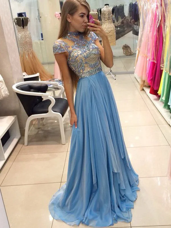 Don't Wait high neck prom dresses A-line High Neck Floor-length Chiffon Prom Dress Evening Dress MK257