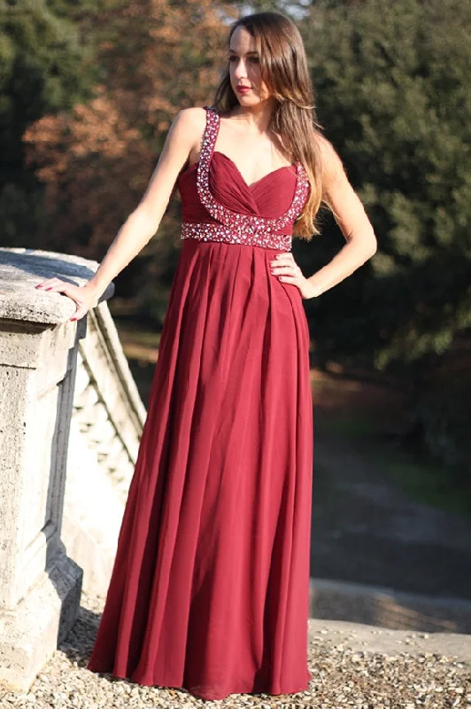 Fantastic Deals A-line Wide Strap V-neck Floor Length Chiffon Rhinestone Prom Dress