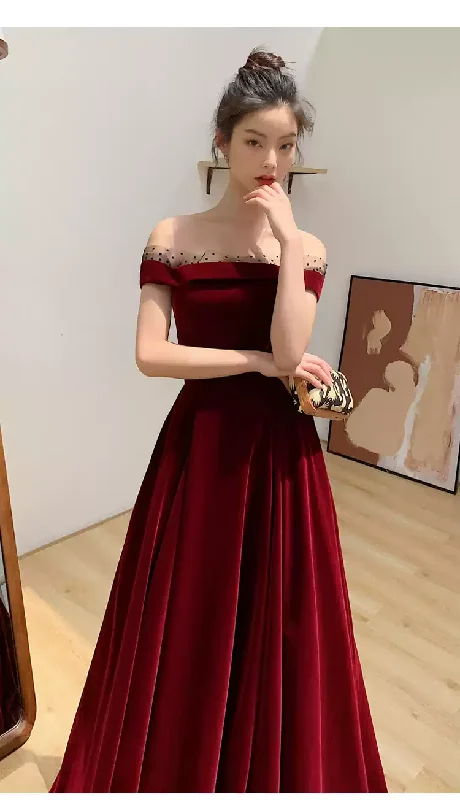 Special Promotion casual day dresscasual day dressBurgundy Velvet Long Prom Dresses, A-Line Evening Dresses Y1173