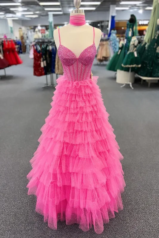 Seasonal Clearance fitted cocktail dressfitted cocktail dressTulle A-Line Spaghetti Strapless Beaded Long Tiered Prom Dress