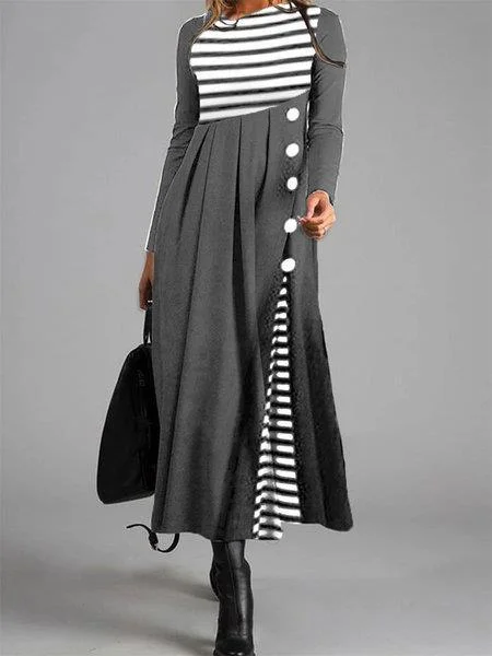 Inventory Reduction tiered dresstiered dressStriped Color Block Loose Large Size Dress