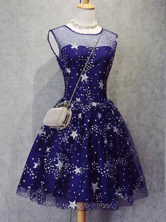 Special Savings Beautiful Homecoming Dress Tulle Sleeveless Stars Short Prom Dress Party Dress JK050
