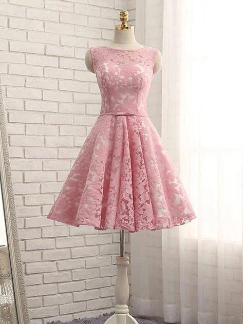 Hurry In Lace Homecoming Dress Bateau Lace-up Bowknot Short Prom Dress Party Dress JK309