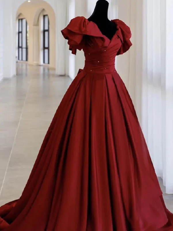 Weekend Deal elegant maxi dresselegant maxi dressA line Burgundy satin long prom dress evening dress Y1183