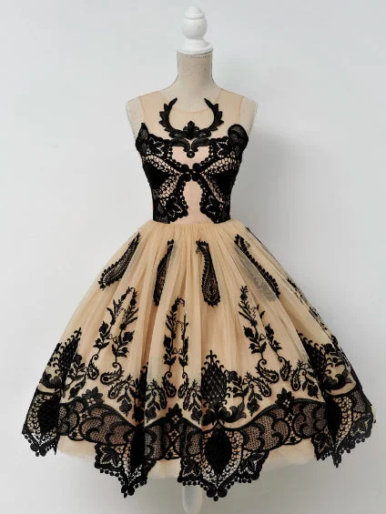 Limited Time Vintage Homecoming Dress Black Appliques Tulle Short Prom Dress Party Dress JK300