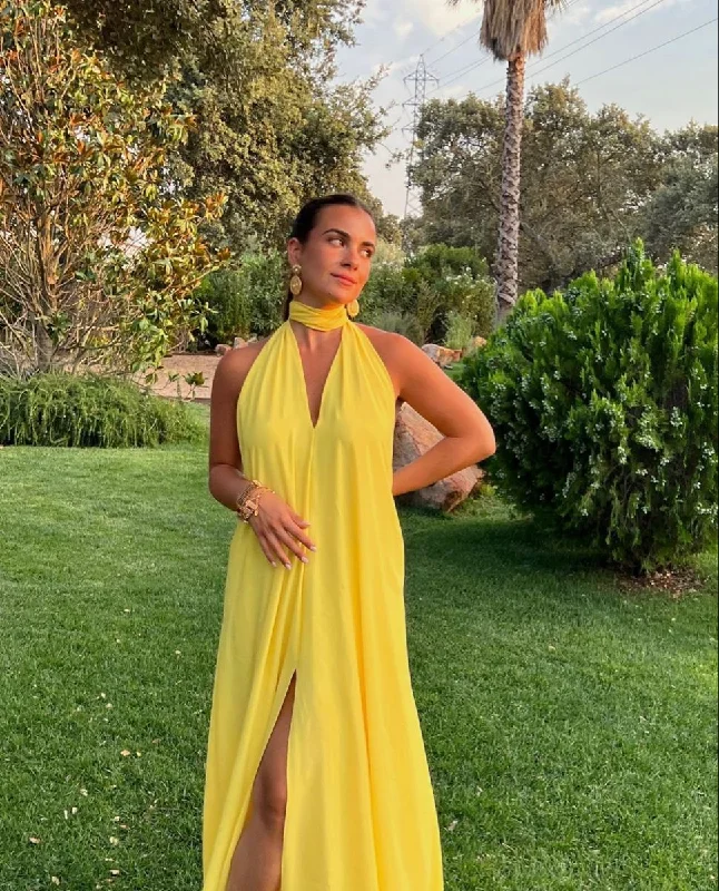 Great Bargains puff sleeve dresspuff sleeve dressCasual Halter A-line Yellow Dress,Yellow Prom Dress Y4739 Great Bargains puff sleeve dresspuff sleeve dressCasual Halter A-line Yellow Dress,Yellow Prom Dress Y4739