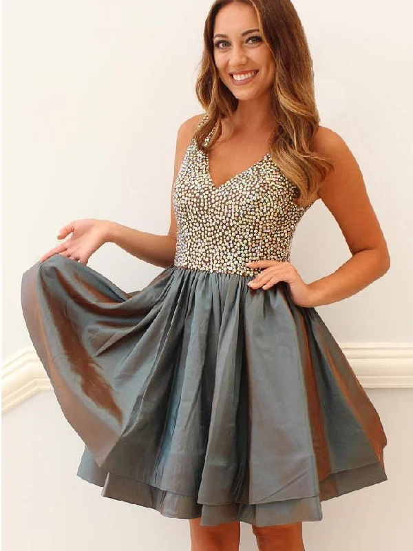 Overstock Beautiful Homecoming Dress Sexy V-neck Taffeta Short Prom Dress Party Dress JK287