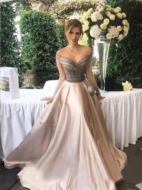 Customer Appreciation Sale Long Prom Dresses Off-the-shoulder Floor-length Satin Sexy Prom Dress/Evening Dress JKL186