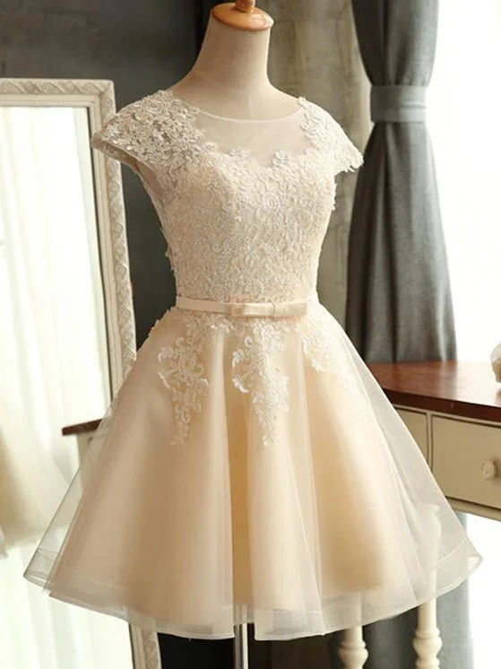 Grand Opening Sale Cute Homecoming Dress Scoop Appliques Tulle Short Prom Dress Party Dress JK277