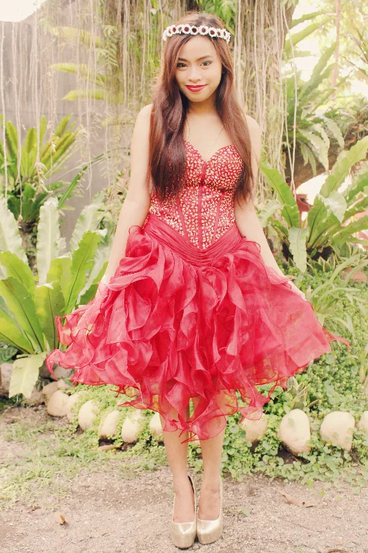 Online Exclusive Ball Gown Sweetheart Knee Length Organza Beaded Prom Dress