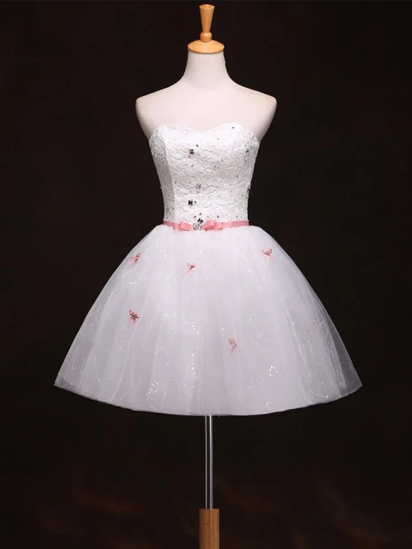 Crazy Deals Cute Ivory Homecoming Dress Sweetheart Bowknot Lace Short Prom Dress Party Dress JK421