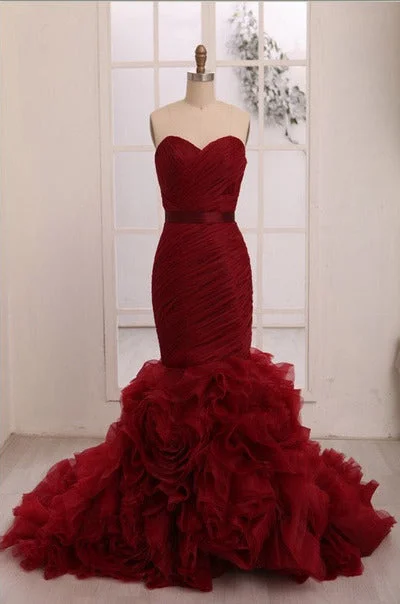 Special Discount playful dressplayful dressRed mermaid long prom dresses,gorgeous evening dresses,sweetheart strapless evening dresses Y1441