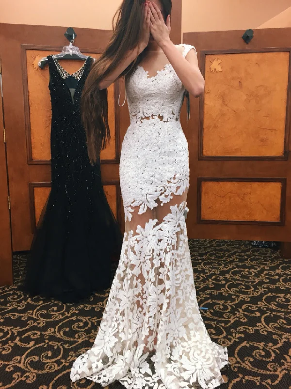 Major Savings Ivory Prom Dress Sheath/Column Appliques Lace Sexy Long Prom Dress/Evening Dress JKL190