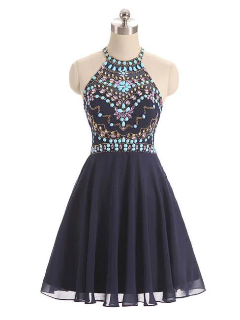 Fantastic Offers Sexy Homecoming Dress Halter Rhinestone Chiffon Short Prom Dress Party Dress JK387